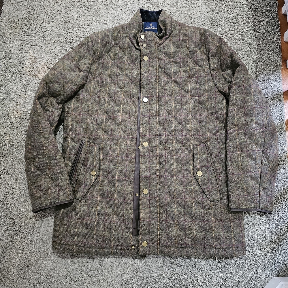 NWT Brooks Brothers XL luxury cashmere tweed, quilted field coat.